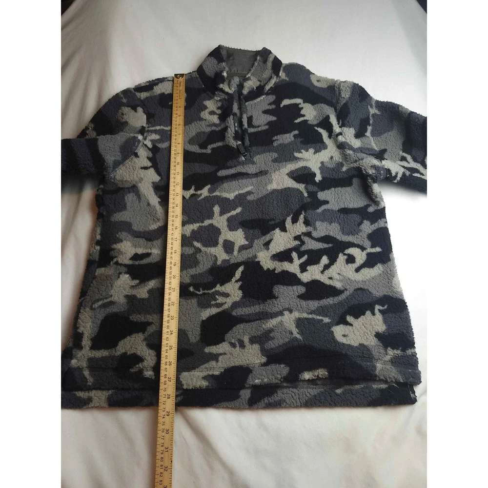 Wrangler Mens Grey Black Camo Sherpa Fleece Quarter Zip Pullover Large